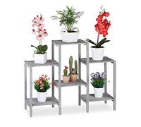 Relaxdays Fleurs, Design Simple-Chic, Intérieur, Salon, Cuisine, étagère à Plantes, HLP 70 x 89 x 27 cm, Gris, Bois