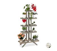 relaxdays Fleurs, Étagère Bois, Escalier Plantes, 5 Niveaux, intérieur, Shabby,142x83x25 cm, Gris, 142 x 83 x 25 cm