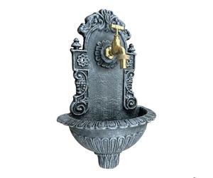 Relaxdays Fontaine murale antique avec robinet, lavabo de jardin en fonte d'aluminium, gris, H x L x P 40 x 24,5 x 13 cm