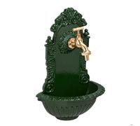 Relaxdays Fontaine murale antique en fonte d'aluminium avec robinet, lavabo de jardin, vert, H x L x P 40 x 24,5 x 13 cm