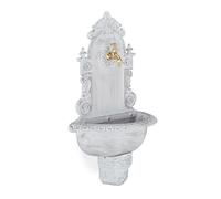 Relaxdays Fontaine murale XL antique avec robinet, lavabo de jardin en fonte d'aluminium, 75 x 44 x 22 cm, blanche
