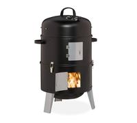 Relaxdays Fumoir 3 en 1, smoker, pour faire griller, faire fumer et macérer, thermomètre avec sortie d’air, BBQ.