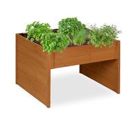 Garage pour tondeuse robot Relaxdays, en bois, H x l x P : 52,5 x 79 x 74 cm, jardinière, abri pour tondeuse à gazon, garage pour robot, orange