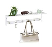 Relaxdays Garde Robe Mural, Supports et 6 Crochets, campagnard, entrée et Bain, HlP 18x75x16 cm, Porte Serviettes, Blanc