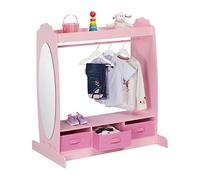 Relaxdays Porte-vêtements enfant 5 compartiments, tringle et miroir 107×97,5×61 cm rose