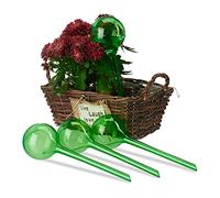 Relaxdays Globes d’arrosage en Plastique, Lot de 12, Distributeur Eau Plantes, 2 semaines, Pot Fleurs, Boules arrosage, Vert
