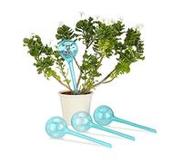 Relaxdays Globes d’arrosage en Plastique, Lot de 4, Distributeur Eau, Plantes, 2 semaines, 250 ML, Pot Fleurs, Bleu Clair