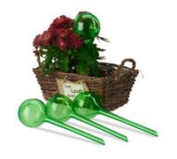 Relaxdays Globes d’arrosage en plastique lot de 4 distributeur eau plantes 2 semaines pot fleurs 250 ml, vert