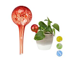 Relaxdays Globes d’arrosage, Lot de 20, Distributeur Eau, Irrigation Plantes et Fleurs, Outil de Bureau, Ø 6cm, 75ml, Verre, Rouge