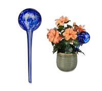 Relaxdays Globes d’arrosage Lot de 6, Distributeur Eau Plantes et Fleurs, Outil de Bureau, Ø 9 cm, Verre, Bleu