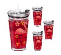 Relaxdays Lot de 4 gobelets à motif flamant rose