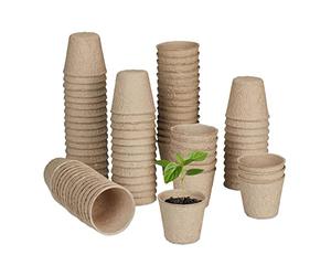 Relaxdays Godet pour semis, Lot de 80, Cellulose, HxD: 5x6 cm, Pots Ronds pour légumes, Nature