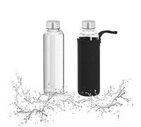 Relaxdays Gourde en Lot de 2, 500 ML, étanche, avec Housse, H x D :env. 23,5 x 6,5 cm, Transparent et Noir