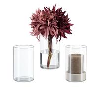 Relaxdays Grand Vase en Verre, pour Votre Bouquet ou Votre Bougie, Set de 3, H x D : 15 x 9,5 cm, Transparent