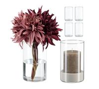 Relaxdays Grand Vase en Verre, pour Votre Bouquet ou Votre Bougie, Set de 6, H x D : 15 x 9,5 cm, Transparent