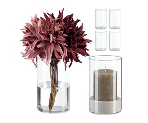 Relaxdays Grand Vase en Verre, pour Votre Bouquet ou Votre Bougie, Set de 6, H x D : 15 x 9,5 cm, Transparent