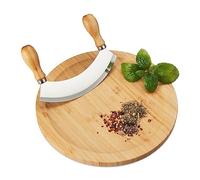 Relaxdays Hachoir Berceuse avec Planche, Bambou & Acier Inoxydable, Couteau à Herbes, Plateau de 25 cm, Nature - argenté