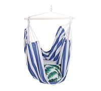 Relaxdays Hamac siège suspendu à rayures, coton, intérieur & extérieur, 150 kg, bleu-blanc