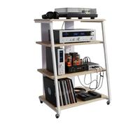 Relaxdays HiFi-Rack, 4 Niveaux, pour Platine Vinyle et chaîne stéréo, métal/MDF, 78×61×52 cm, Naturel/Blanc