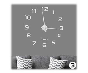 Relaxdays Horloge Murale DIY à Coller, Chiffres 3D XL, Sticker Mural, Analogique, Heure, Cuisine, Salon, Entrée, argenté