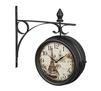 Relaxdays Horloge Murale, se lit des Deux côtés, Tour Eiffel, Design rétro, analogique, HLP : 34x35x10 cm, Noire