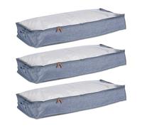 Relaxdays Housse de rangement, lot de 3, tissu, HxLxP: 14x100x45 cm, fenêtre de visualisation, gris - transparent