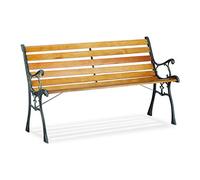 Relaxdays Banc de jardin cadre en fonte 2 places lattes en bois naturel 73,5×126×52,5 cm