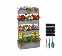 Relaxdays Jardin Vertical en Bois, 4 bacs, 140 x 85 x 48 cm, Non-tissé et Accessoires, Balcon terrasse, Gris