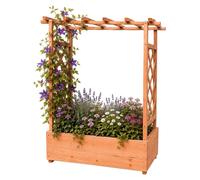 Relaxdays, jardinière avec treillis et toit, dimensions : 114 x 100 x 44 cm, bac à fleurs avec support grimpant, pour balcon et jardin, en bois, couleur orange