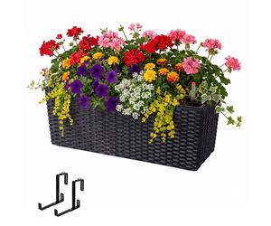 Relaxdays Jardinière balcon auto-arrosage, 19 x 50 x 19 cm, support balustrade, insert et indicateur, PP, noir