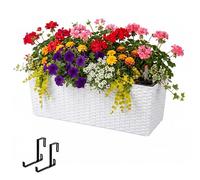 Relaxdays Jardinière de Balcon, Auto-arrosage, 19 x 50 x 19 cm, étrier de Garde-Corps, Insert et indicateur de Niveau de Remplissage, PP, Blanc