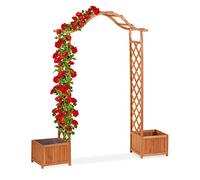 Relaxdays Jardinière pergola, Treillis Plante grimpante Bois 2 bacs à Fleurs, 209 x 181 x 60 cm, Orange