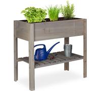 Relaxdays : jardinière surélevée en bois avec compartiment de rangement, pour balcon, terrasse ou jardin, idéale pour les herbes aromatiques, dimensions : 80 x 88 x 43,5 cm, couleur grise