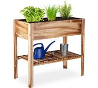 Relaxdays : jardinière surélevée en bois, avec compartiment de rangement, pour balcon, terrasse ou jardin, idéale pour les herbes aromatiques, dimensions H x L x P : 80 x 88 x 43,5 cm, finition flammé