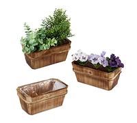 Relaxdays Jardinières en Lot de 3, Balcon et Rebord de fenêtre, Petits bac à Plantes, Bois, HLP 8,5x19,5x11 cm, Nature