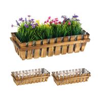 Relaxdays Jardinières, lot de 3, bois, aspect lattes, rebord de fenêtre et balcon, HxLxP 12 x 45 x 19,5 cm, bac, nature
