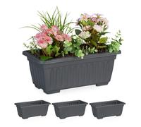 Relaxdays Jardinières lot de 4, intérieur et extérieur, pot de fleurs carré, HLP 14 x 34 x 18,5cm, plastique, anthracite