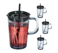 Relaxdays Jarre avec Paille, Couvercle et Anse, lot Pratique de 4, Volume : 450 ML, pour Votre Smoothie, Grise
