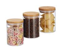 Relaxdays Jeu de 3 pots de stockage en verre 600ml