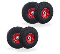 Relaxdays, jeu de 4 roues pour diable, pneus en caoutchouc plein anti-crevaison, 4.10/3.50-4", jante en acier, charge max. 150 kg, 260 x 85 mm, noir et rouge