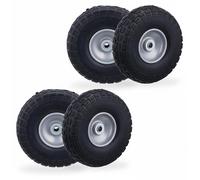Relaxdays, jeu de 4 roues pour diable, pneus en caoutchouc plein anti-crevaison, 4.10/3.50-4", jante en acier, charge max. 150 kg, 260 x 85 mm, noir-gris