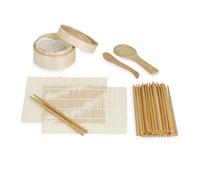 Relaxdays Kit à sushis 2 nattes cuiseur-vapeur 20 paires de baguettes cuillère à riz spatule set nature