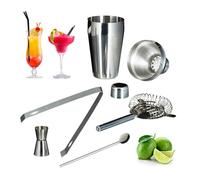 Relaxdays Kit Cocktail set 5 pièces inox Bar Doseur Pince Passoire agitateur, argenté