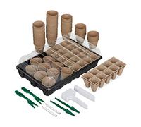 Relaxdays Kit Germination graines, 131 pièces, Plantes, Plantation, Godets semis, Outils de repiquage, étiquettes, Noir