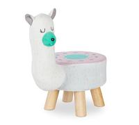 relaxdays, lama, tabouret d’animal, revêtement en peluche, siège d'enfants, motif animalier, blanc, MDF, polyester, mousse, 48 x 28 x 42 cm