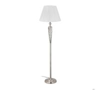 Relaxdays Lampadaire style antique, abat-jour tissu, pied décoratif en métal, E27, HxD : 157x42 cm, argenté/blanc