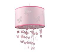Relaxdays Lampe à Suspension Chambre d'enfant, Motif Papillons, E27, Abat-Jour et Mobile, 150x30 cm, Rose