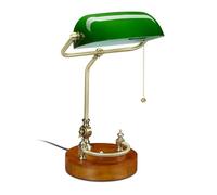 Relaxdays Lampe de banquier interrupteur à tirette abat jour inclinable design retro douille E27 de bureau verte