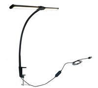 Relaxdays Lampe de bureau, contrôle USB et câble, lampe LED double tête, 61 cm de large, lampe à pince col de cygne, noir