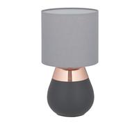 Relaxdays Lampe de Chevet, Abat-Jour, Douille E14, câble, H x D : 32 x 18 cm, pour la Chambre, Gris et cuivre